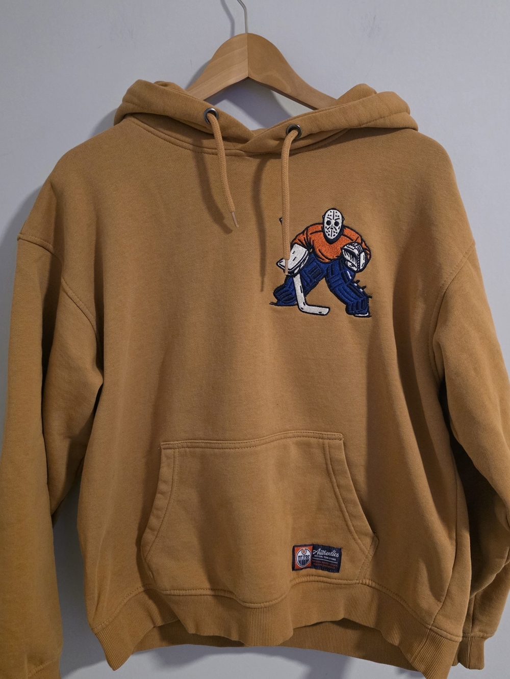 Edmonton Oilers Authentics Hockey Club Goalie Hoodie Tan Small